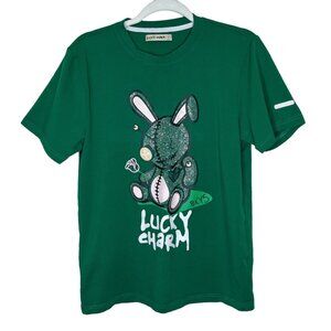 Lucky Charm BKYS Green Rhinestone Bunny T-Shirt Streetwear Graphic Tee Size S